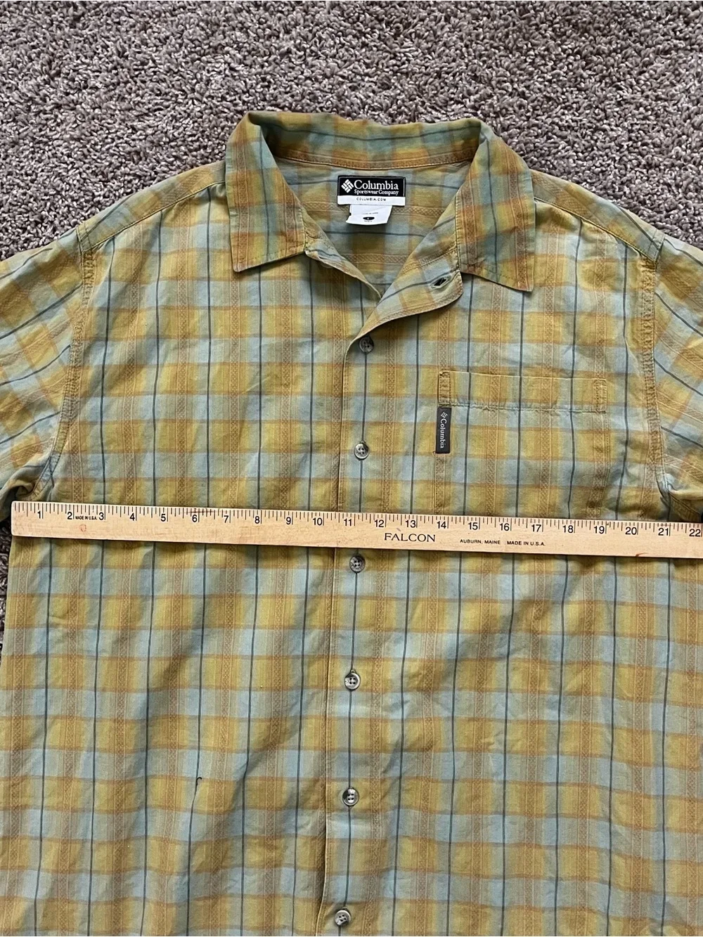 Columbia Men’s Yellow and Green Plaid Short-Sleeve Button-Down Shirt - Picture 4 of 7